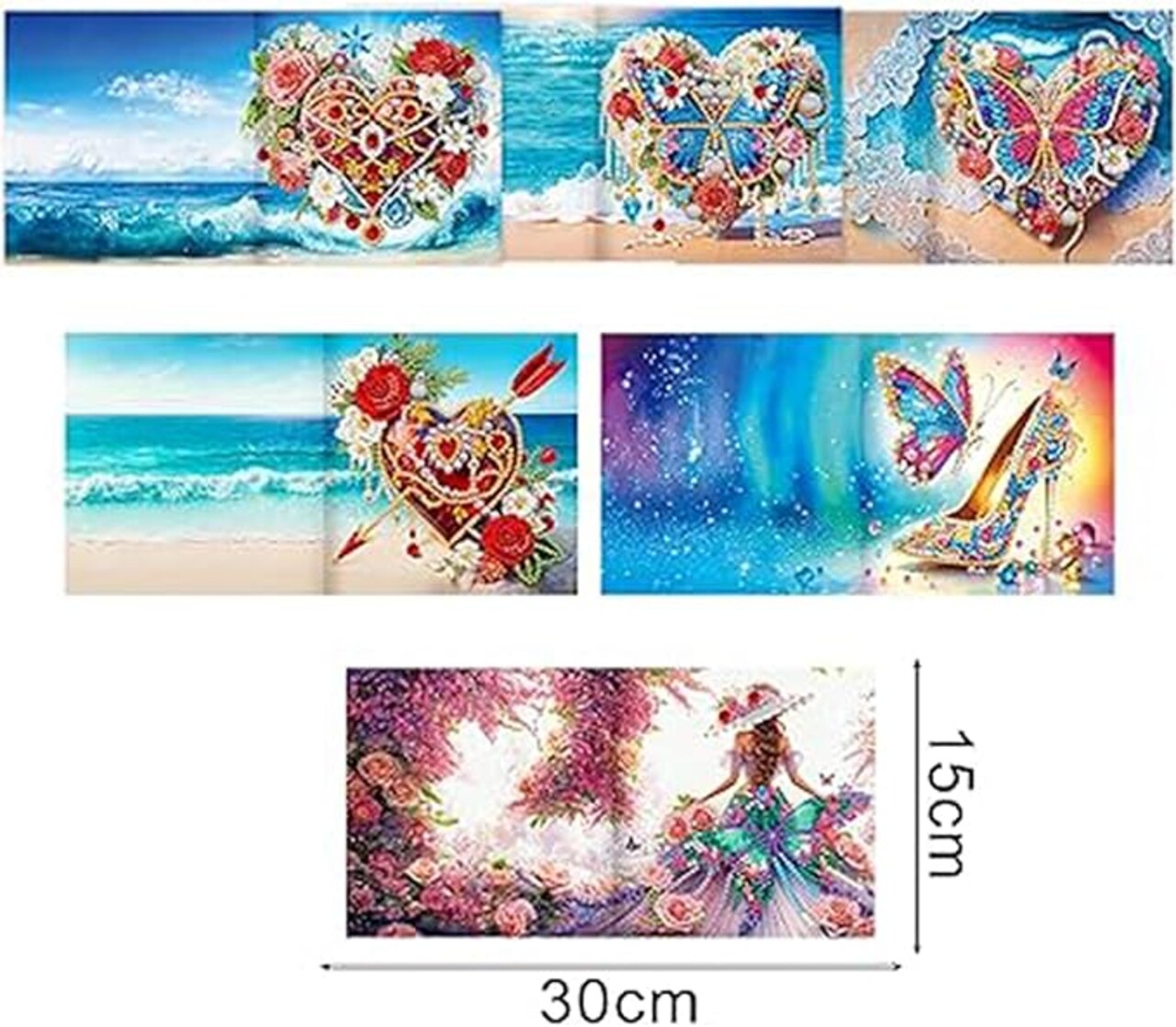 6 Pack 5D Diamond Painting Greeting Cards, Special Shaped Drill Butterfly & Flower DIY Diamond Art Card Kit for Adults, Christmas, Birthday & Thanksgiving (30×15 cm)